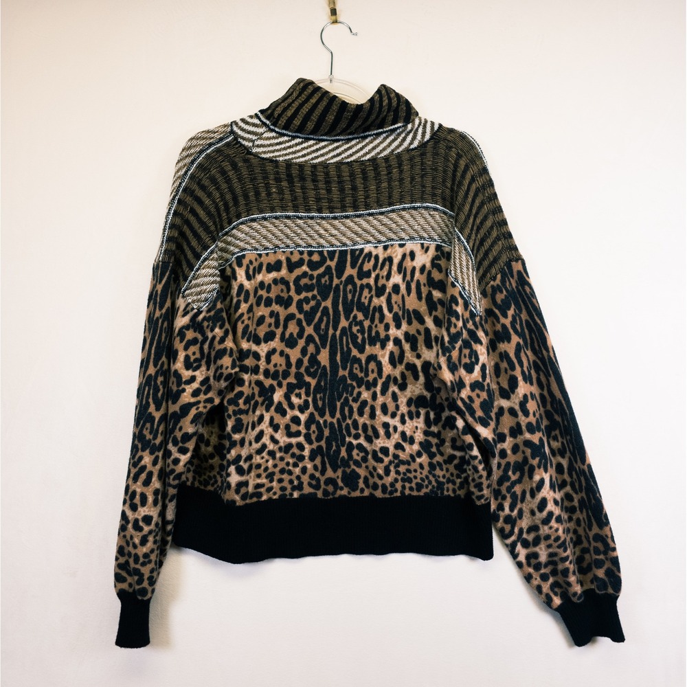 Gimmicks Sweater Womens L Brown Leopard Print Mixed Media Boho Indie Mob Wife - Picture 7 of 16